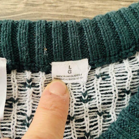 Christmas Ugly Sweater Mens L Knit Elf I Know Him Green & Red Pull-Over - Picture 8 of 15